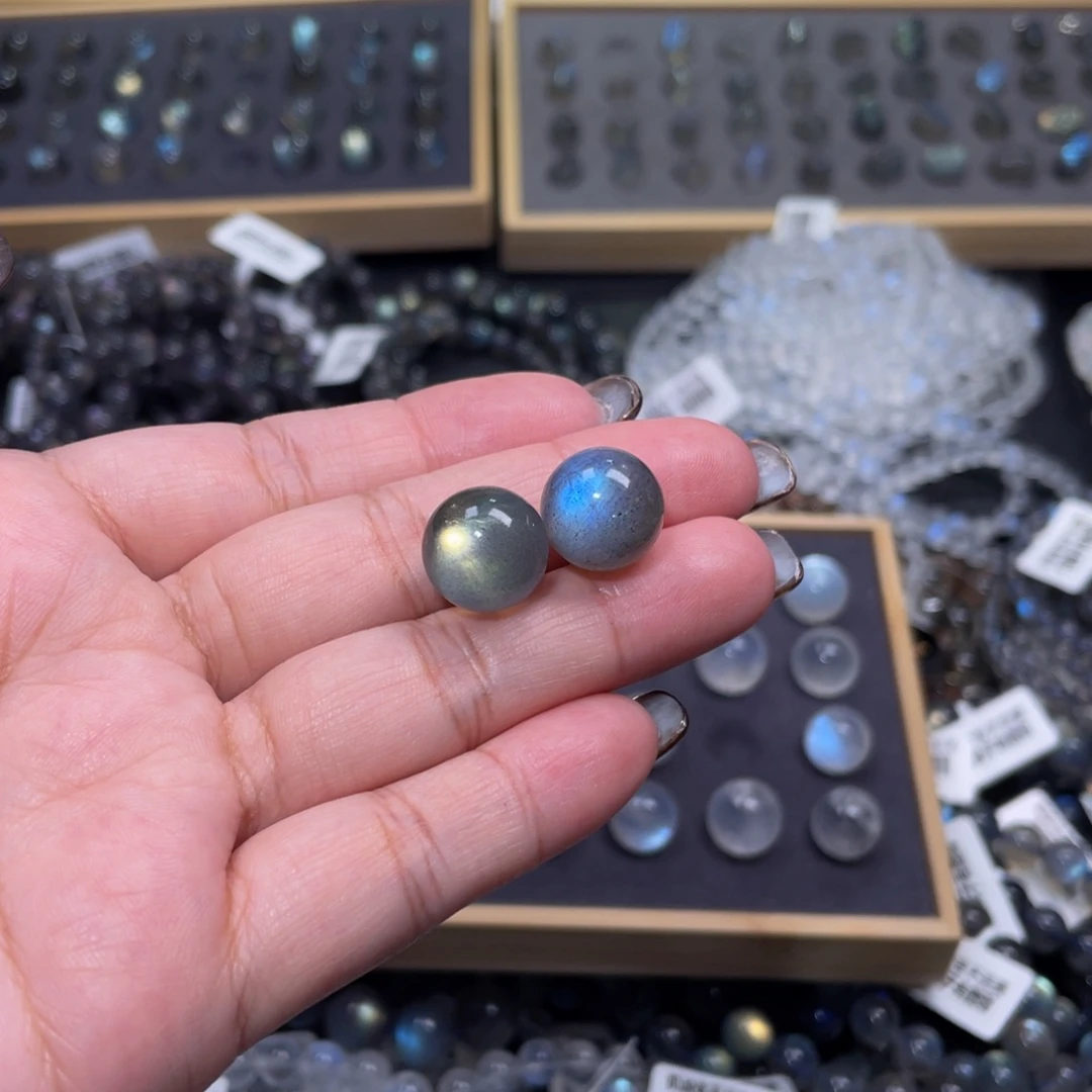 拉长石裸石未镶嵌宇****^灰月光单珠直径13mm2颗