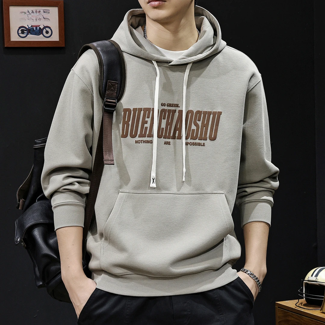 秋冬新款美式重磅连帽印花卫衣男士2025潮牌休闲大码高端加绒衣服