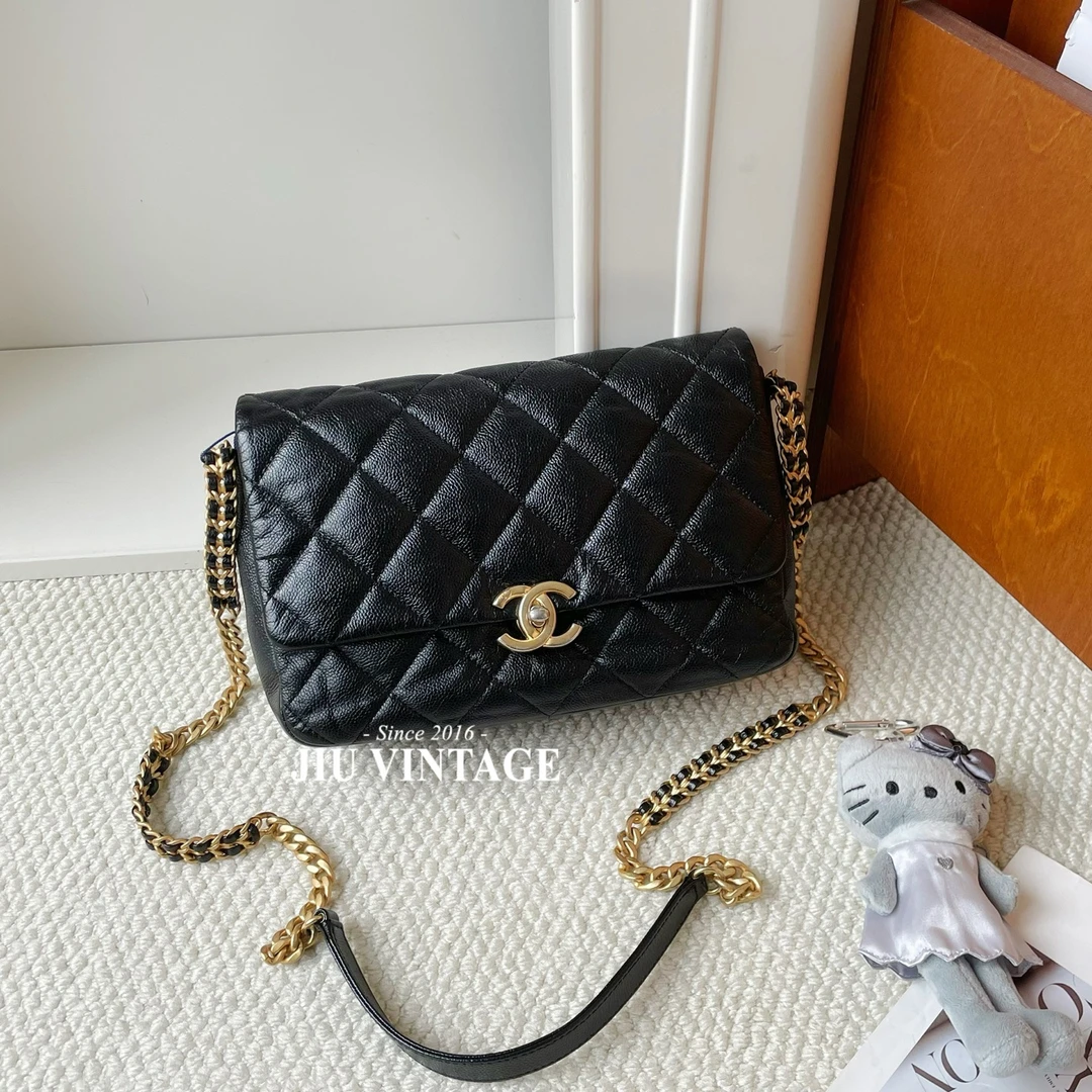 99新 Chanel/香奈儿 22p荔枝纹牛皮黑金链条包 JM11-1028