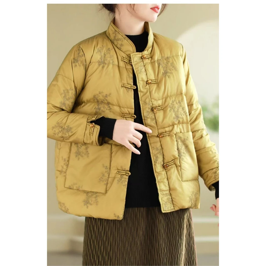 2号《水晶扣》中国风绣花复古外套女短款轻薄立领服中式盘扣冬季