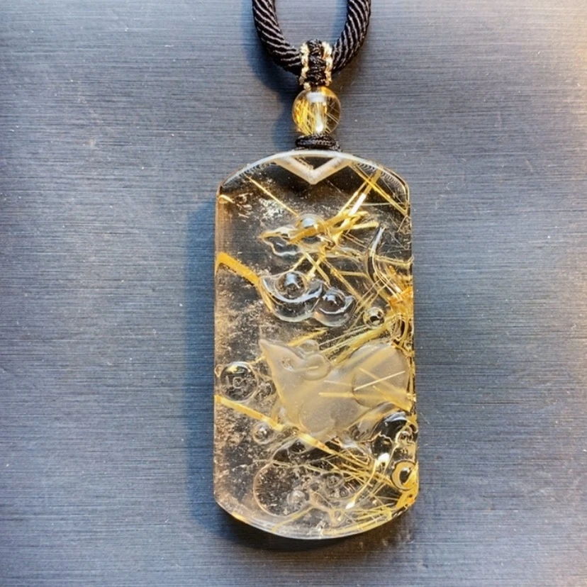 【闪购商品】未镶嵌颈饰发晶天然钛晶生肖鼠吊坠