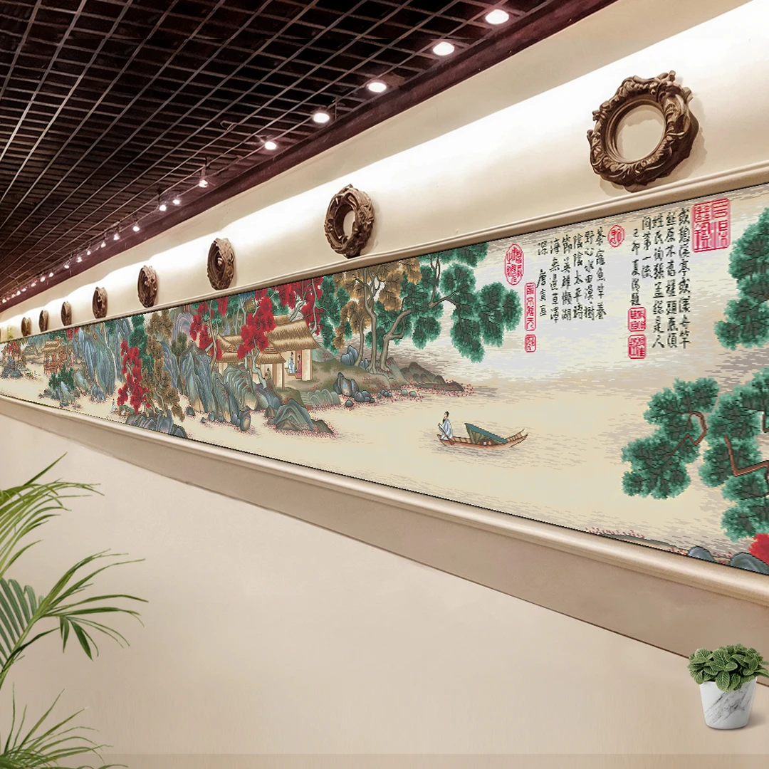 溪山渔隐十字绣2025新款高级客厅山水风景名画收藏手工自己绣全景