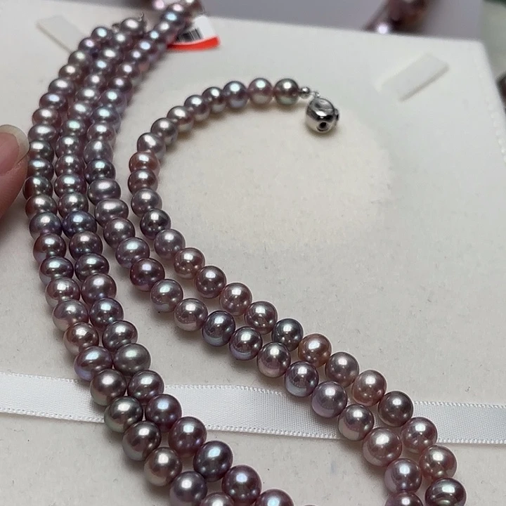 淡水珍珠颈饰银S925镶嵌7/8近圆无核