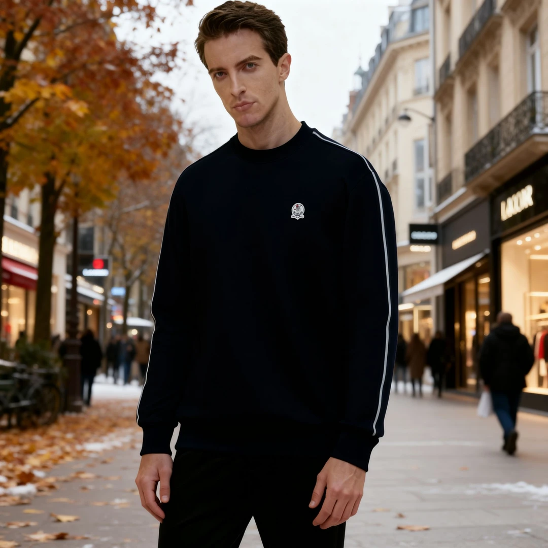 MOTOCAR 26款滑雪系列品牌男士卫衣秋冬季加绒加厚织带轻奢圆领