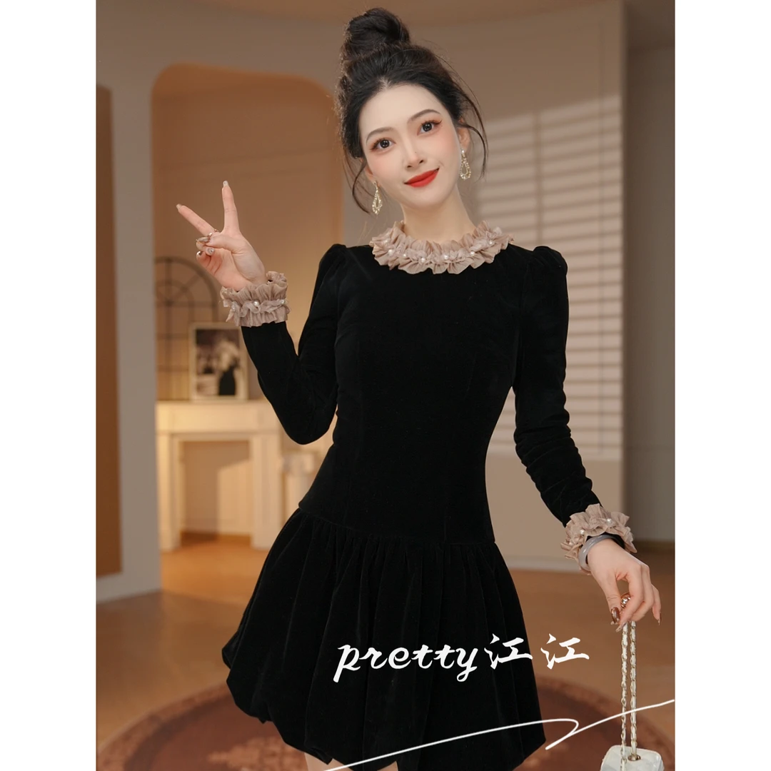 Pretty小众设计师品牌江江定制 赫本风气质少女感名媛连衣裙22006