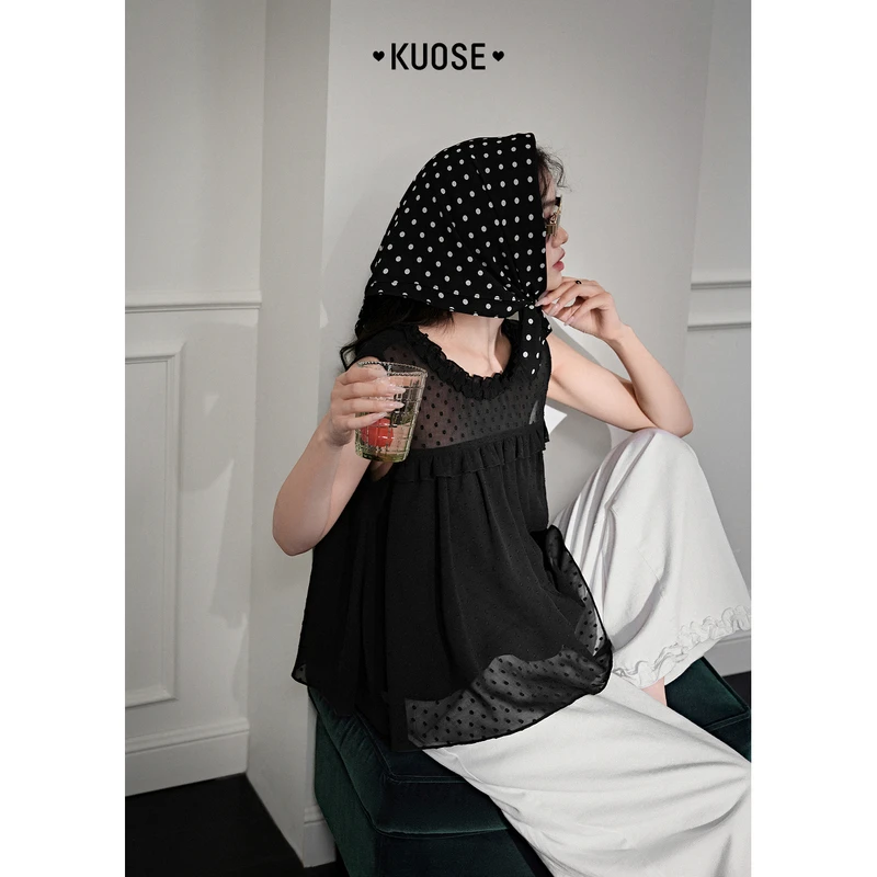 阔色肌理感娃娃衫吊带背心女2025新款网纱夏日穿搭上衣KSJ2506008