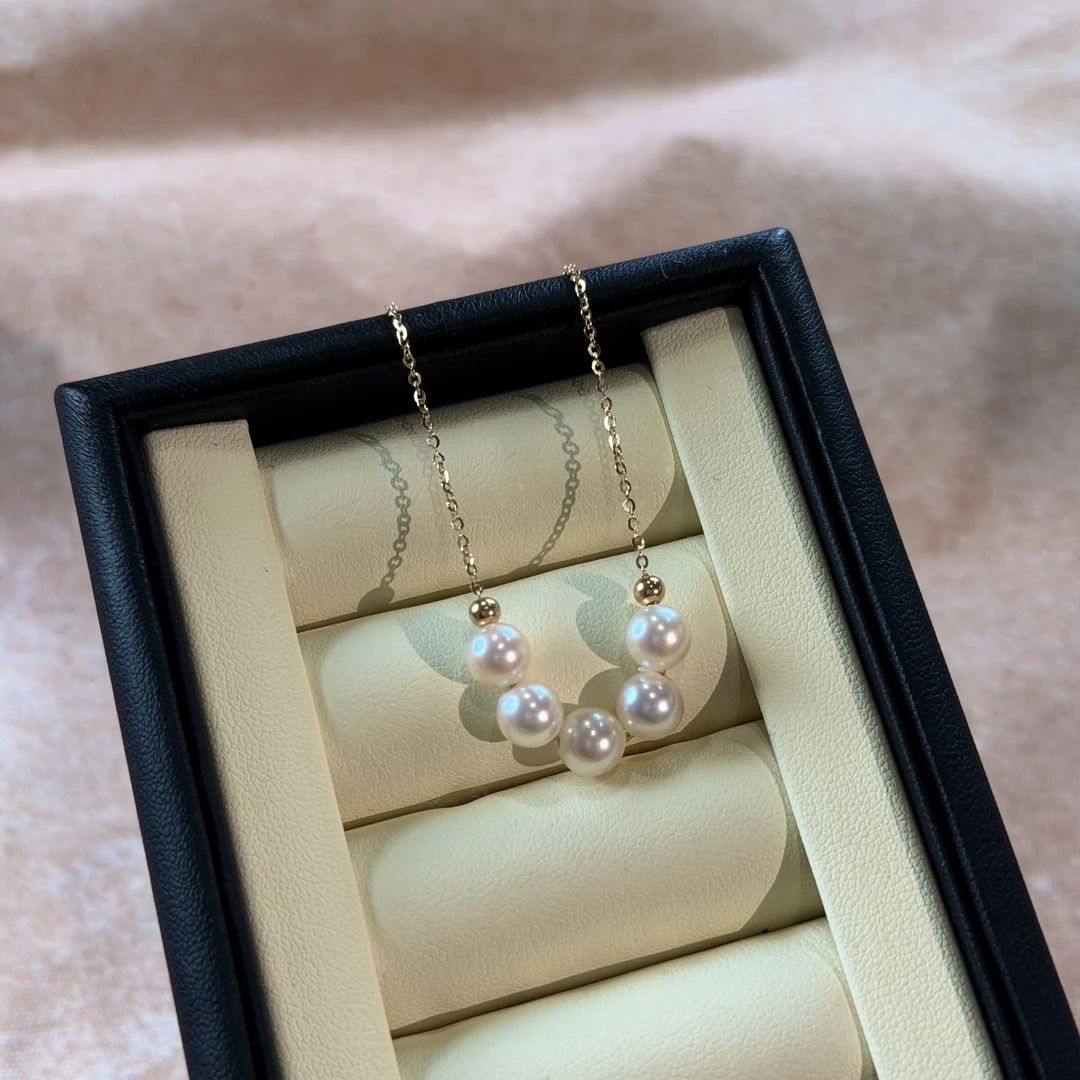 QY10023丨【樱花粉】海水Akoya珍珠五珠微笑链 6-7mm S925银