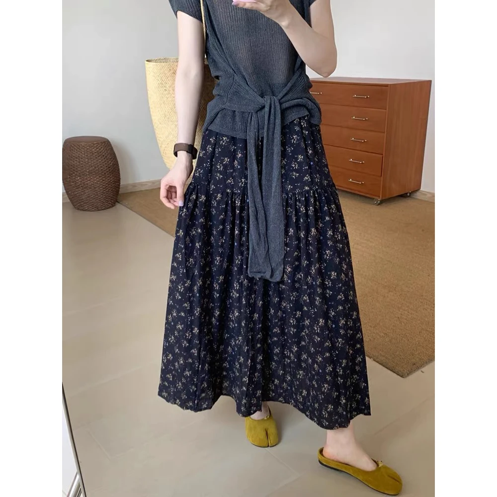 法式设计感黑色复古半身2025夏季新款高腰气质小众碎花裙半身裙