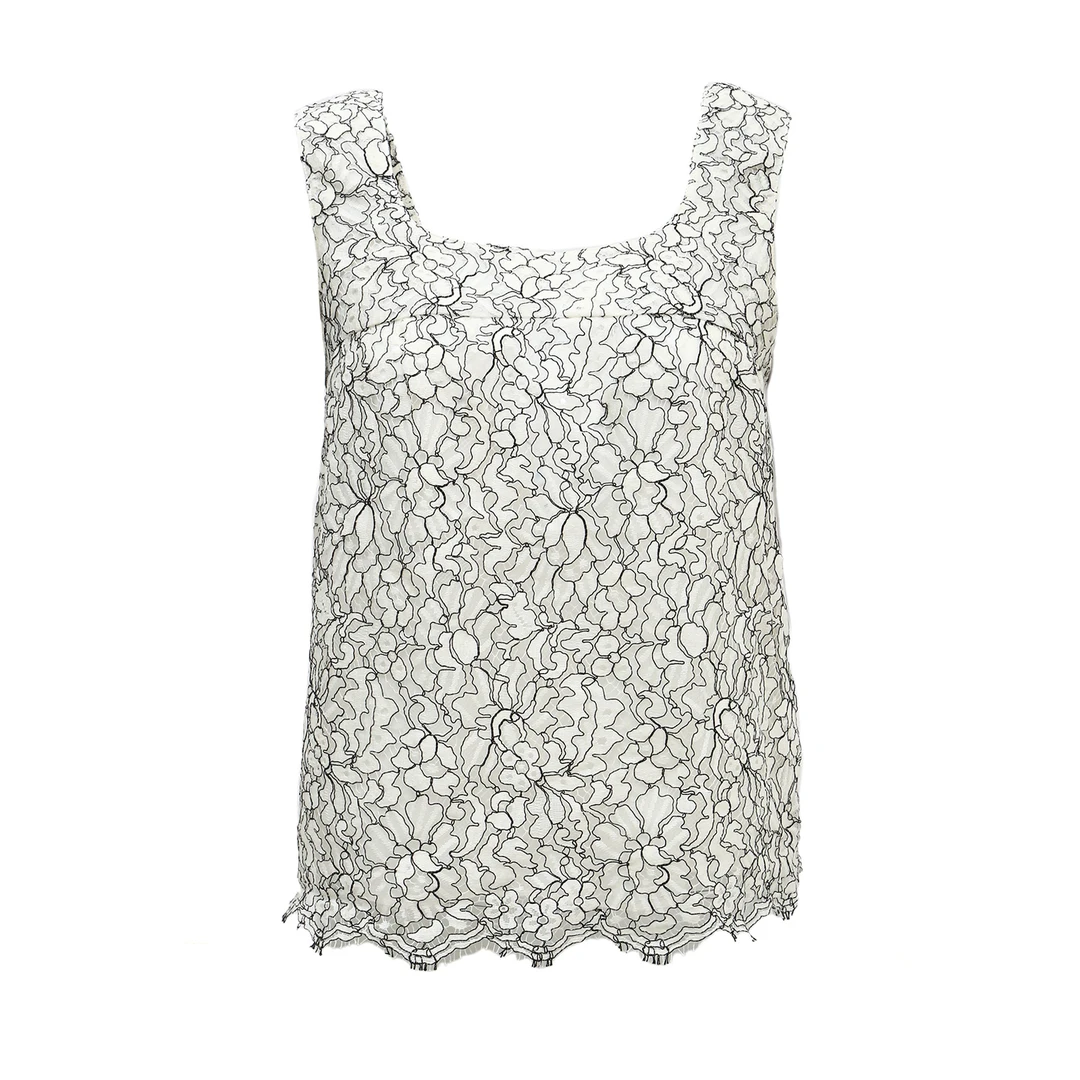 99新 Chanel/香奈儿 小花Jerry活动蕾丝背心 黑白 棉 常规码36码