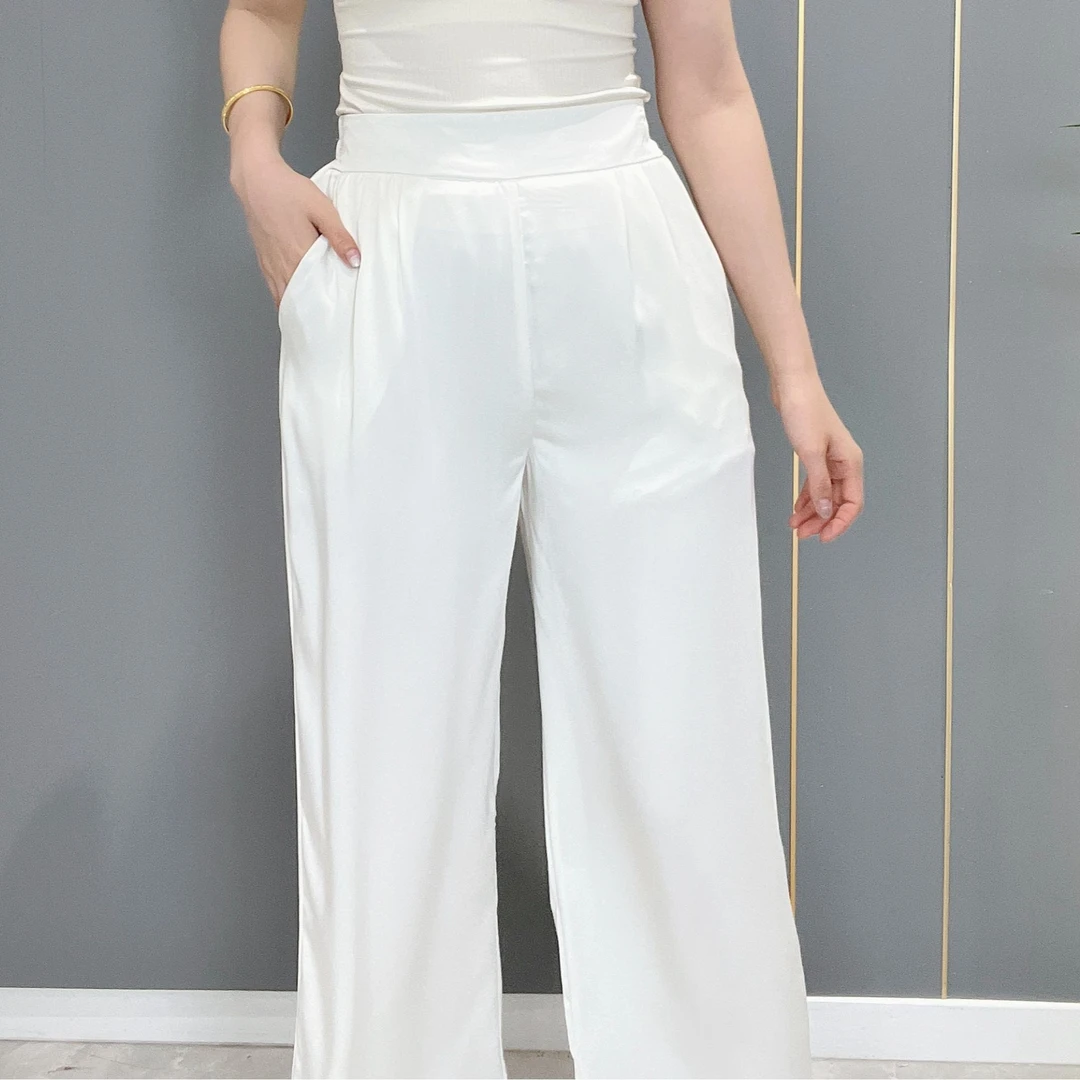 醋酸缎面阔腿裤女高腰显瘦垂感直筒裤夏季薄款妈妈装百搭休闲裤