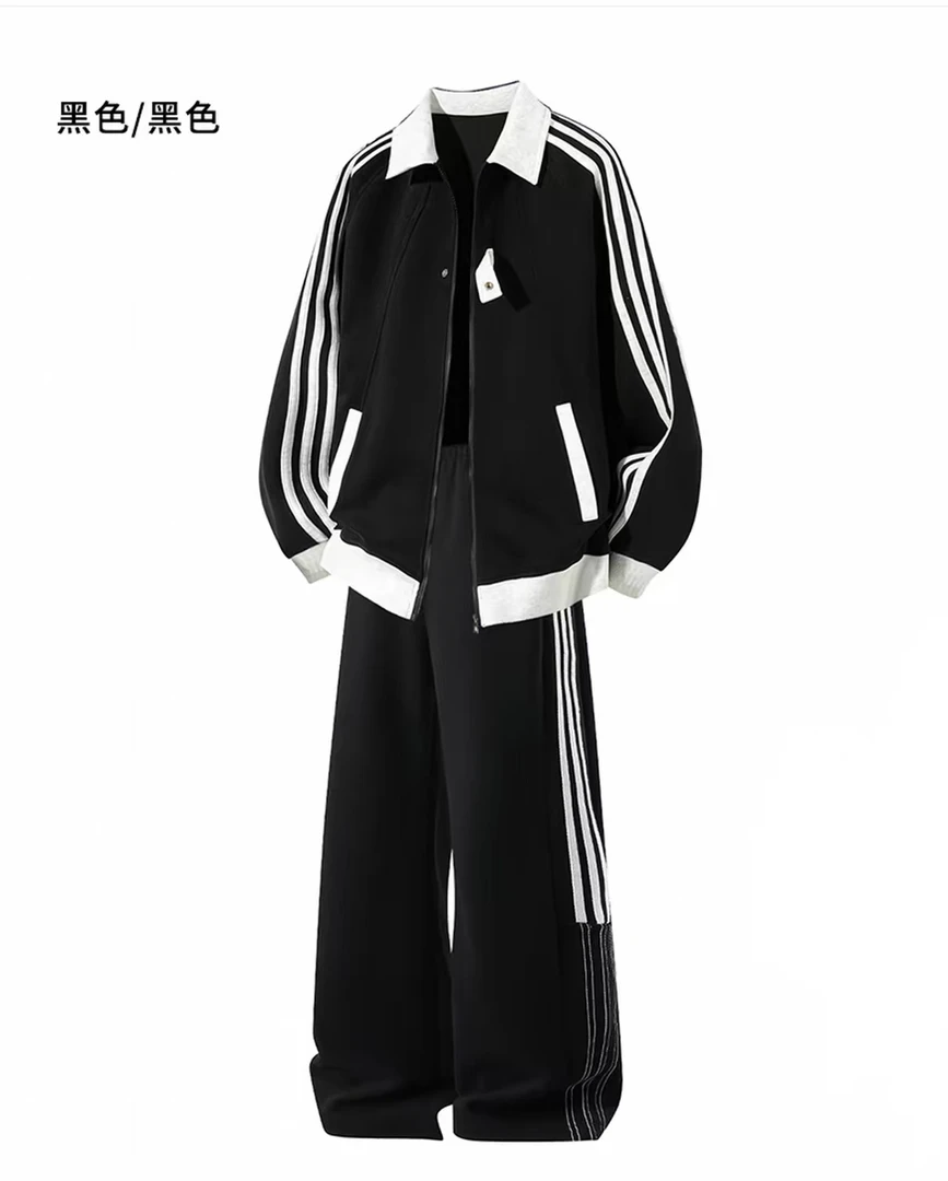 三金 休闲运动套装春秋季新款潮流条纹外套长裤两件套5980