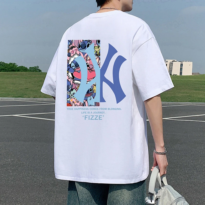 短袖T恤男夏季新款卡通休闲圆领半袖宽松上衣重磅纯棉透气体恤