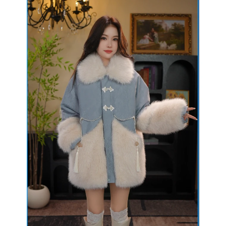 AODUOSEN/奥多森高端定制女童蕾丝晕染小香风皮衣一体毛毛外套