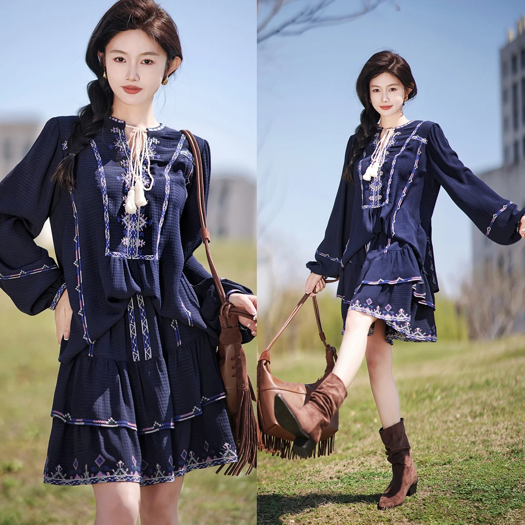 【赵大喜】现货！泰兰德套装 | 流苏绑带小衫层叠褶皱半裙波西米亚风
