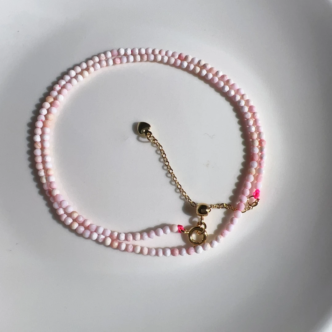 铜合金贝壳项链 2.5mm天然粉贝小米珠项链合金40+4cm