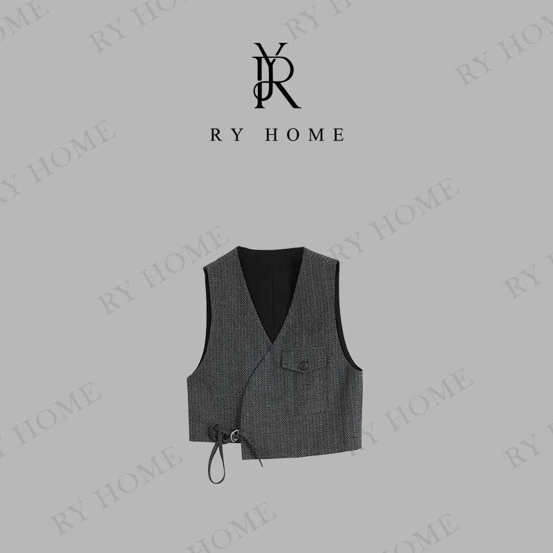 【容雨RYHOME】100%棉法式复古经典人字纹短款西装马甲253MJ1596