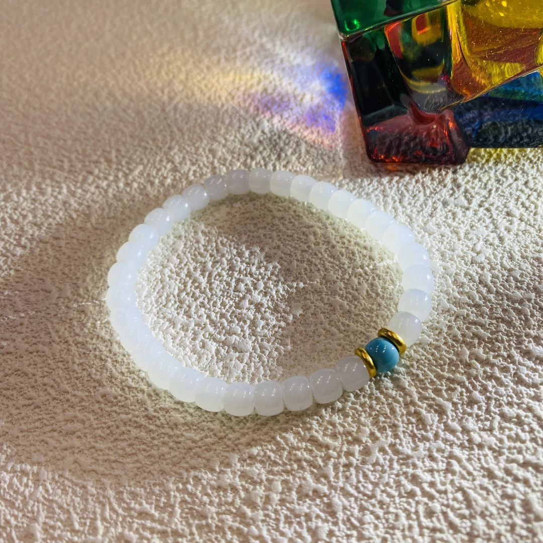 HL12123 和田玉俄白玉白月光系列直切手串（设计款）6*5