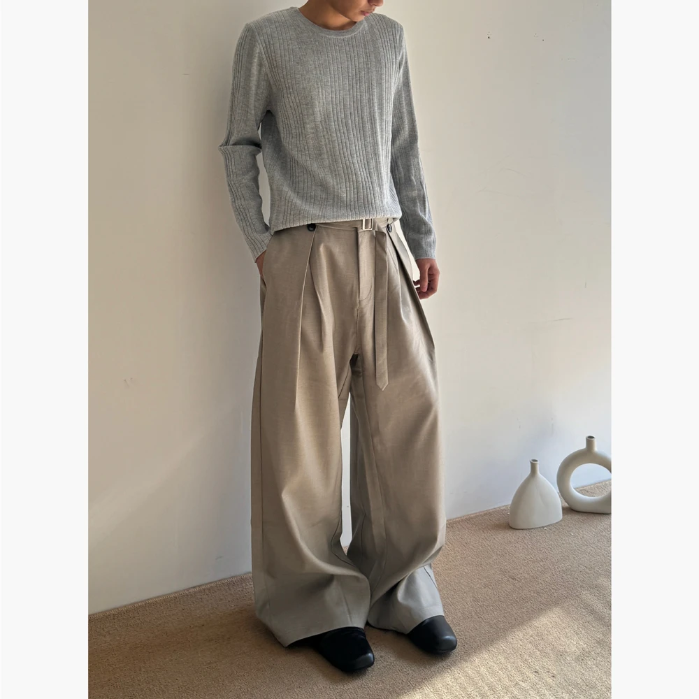 CZ2美式简约cleanfit男女宽松阔腿西裤垂感褶皱高级感通勤休闲裤