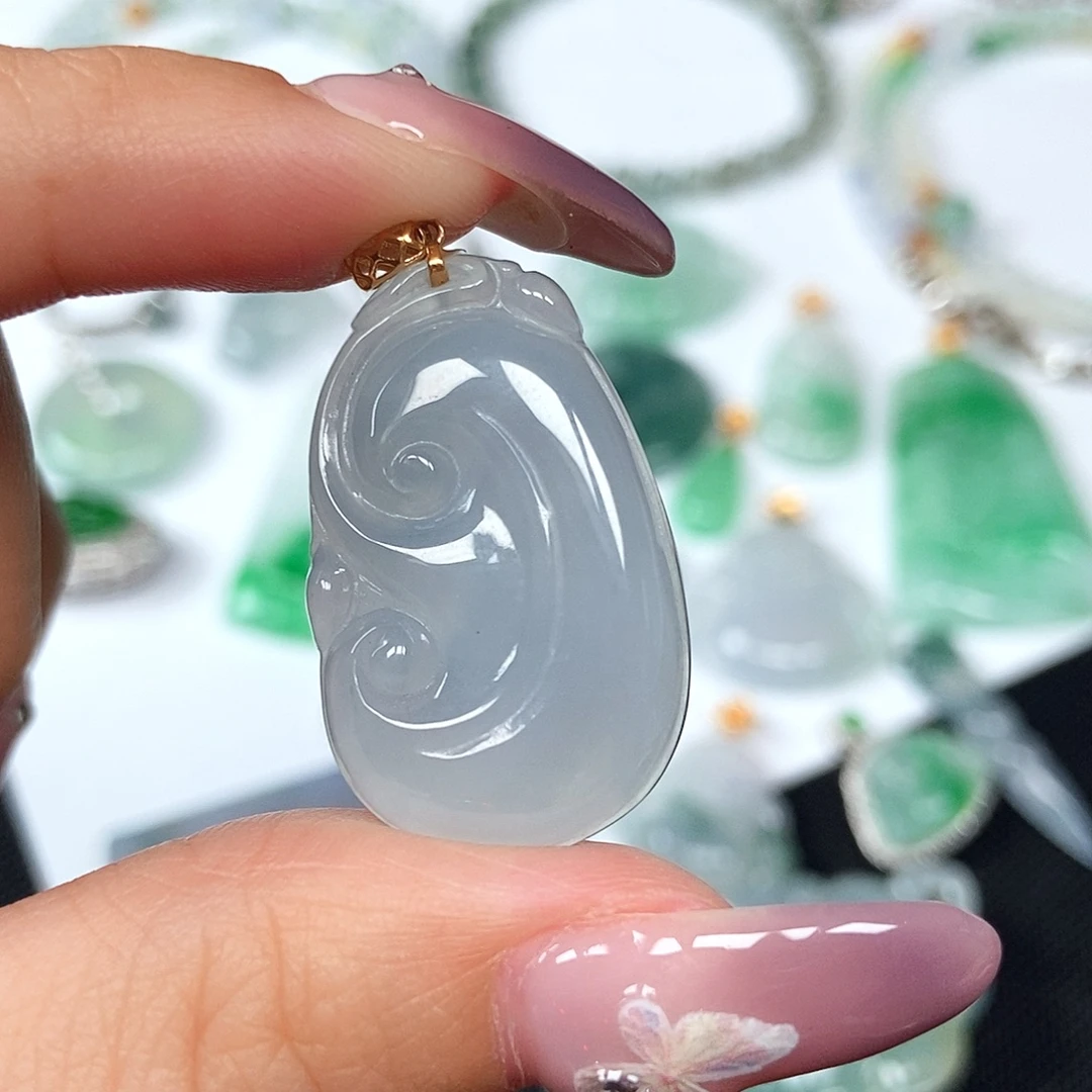 翡翠未镶嵌挂件天然缅甸翡翠A货如意吊坠