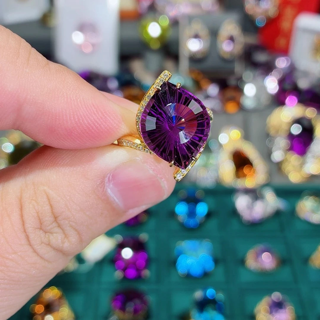 紫晶珠宝半成品银S925镶嵌戒指