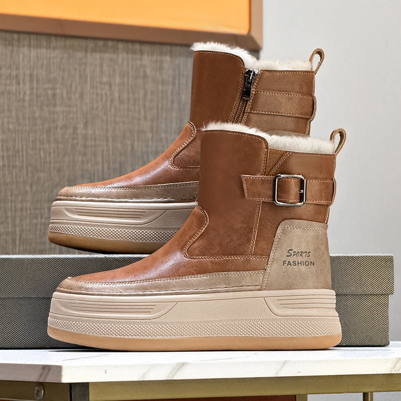 保暖短筒冬季时尚雪地靴2025爆款厚底棉鞋加绒短靴休闲加厚马丁靴