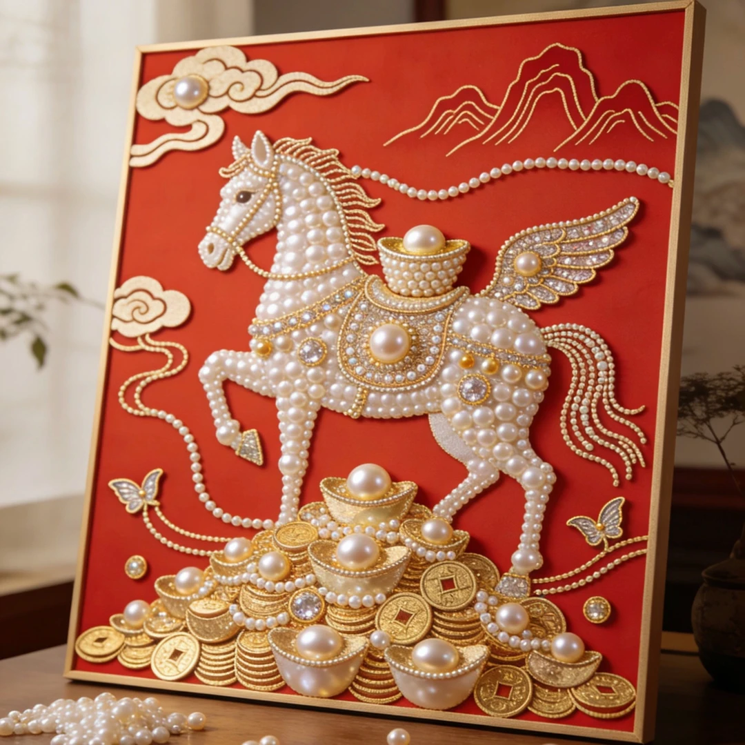 （财富宝马）DIY珍珠画手工创意好寓意客厅装饰画送朋友闺蜜礼物