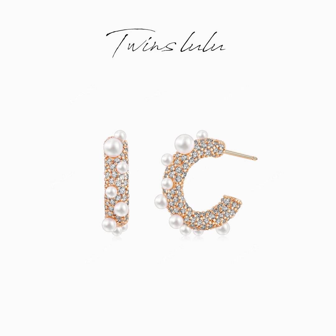 TWINS LULU 【珠光点点】 镀K金 时尚精致饰品珠珠C形耳环TSL1963