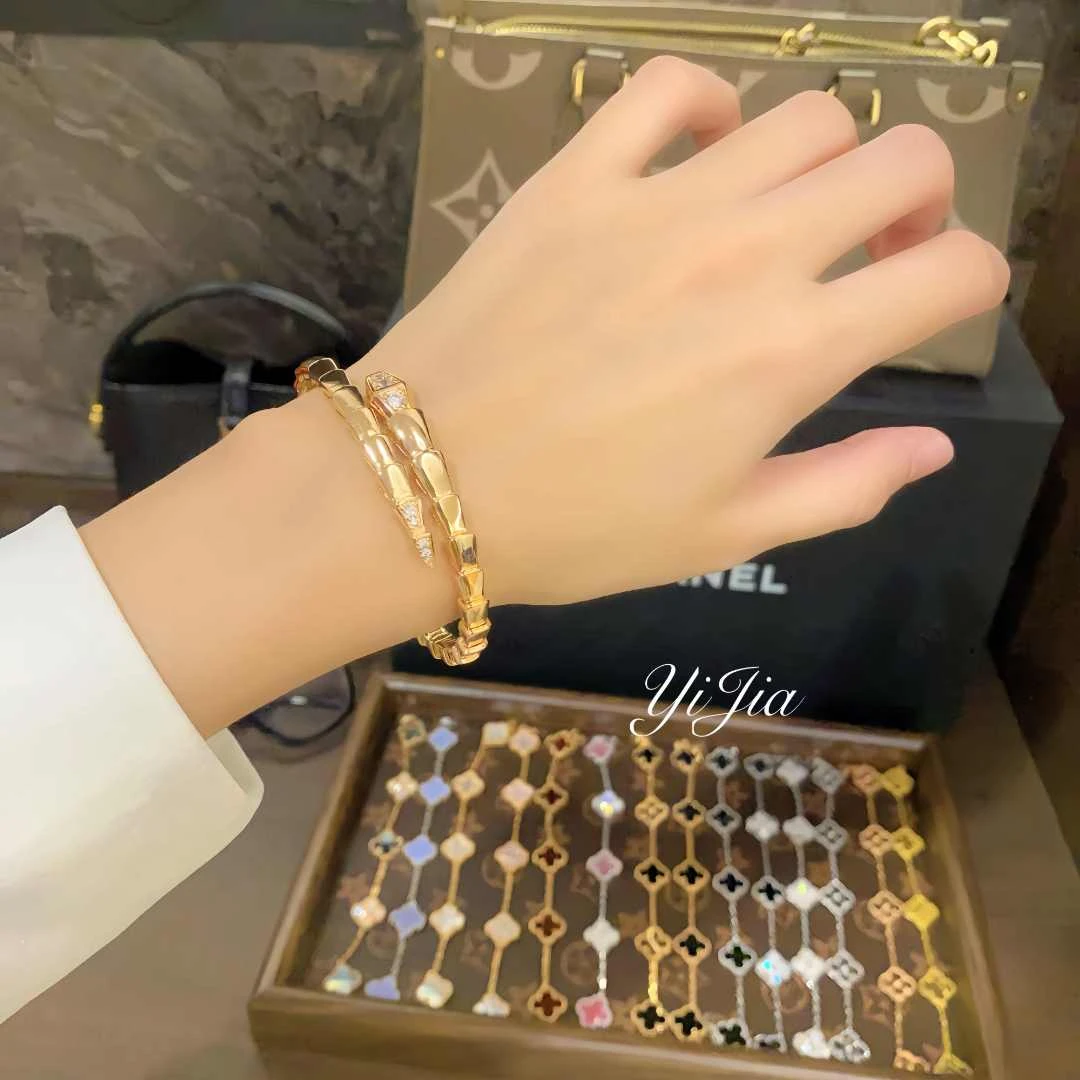 语花印 铜合金合成锆石手镯 时尚蛇头手镯FS1208轻奢百搭气质小众