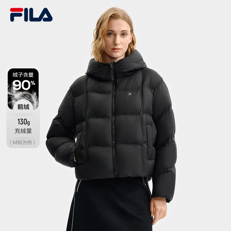 FILA 斐乐官方女士羽绒服2025冬季新款简约休闲舒适保暖连帽外套
