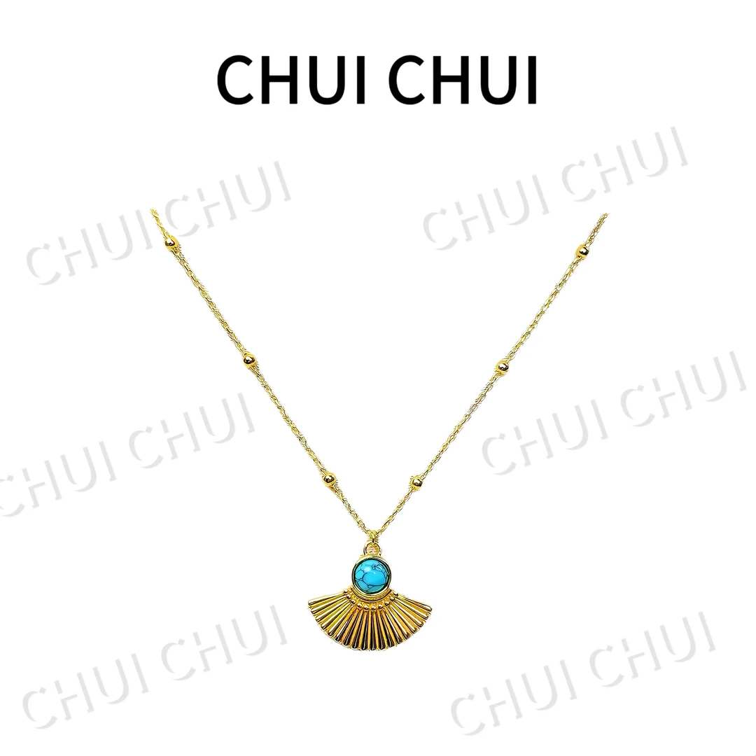 铜合金珐琅项链 铜合金珐琅项链 原创设计扇形携蓝珠项链