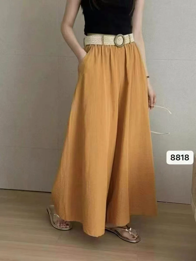 8818夏季新款松弛感织腰带阔腿女裙裤