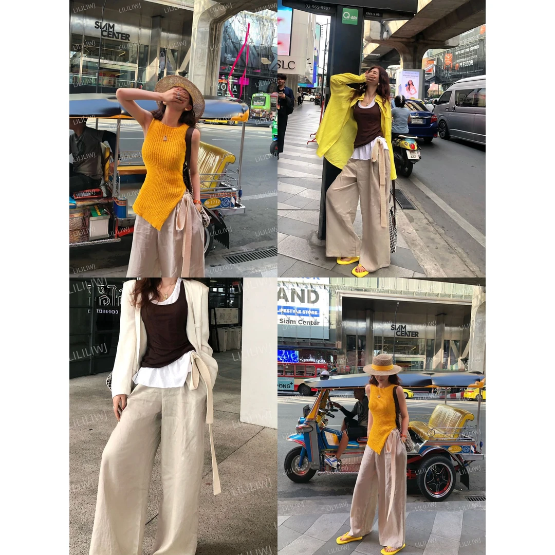 婉君【时髦亚麻裤】早春薄休闲百搭透气简约中式裤子LWJ24B2K1147