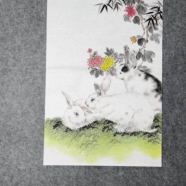 国画手绘国风兔子图