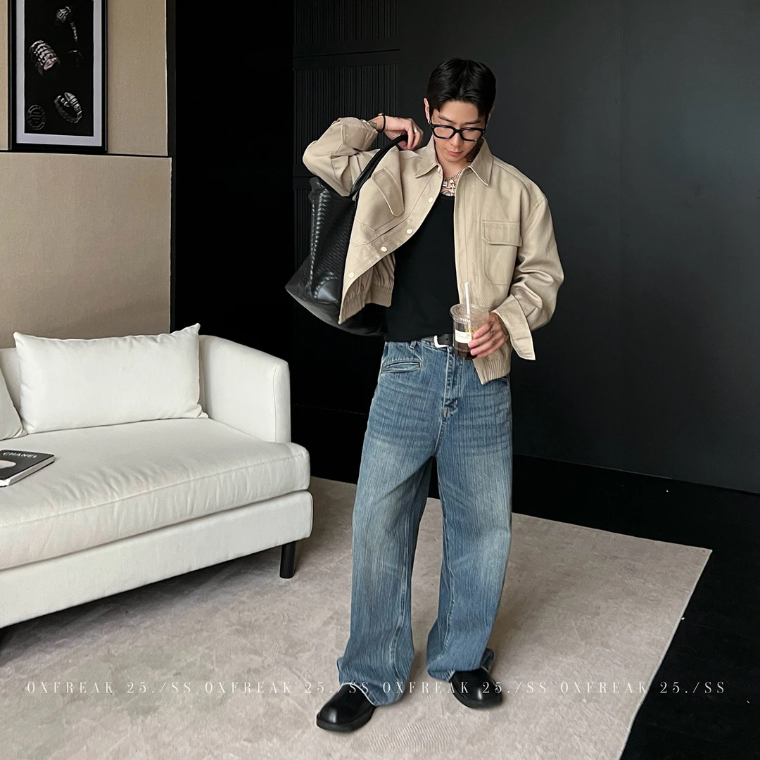 OXFREAK「天丝混纺 贴布口袋」哈灵顿夹克男短款宽松飞行工装外套