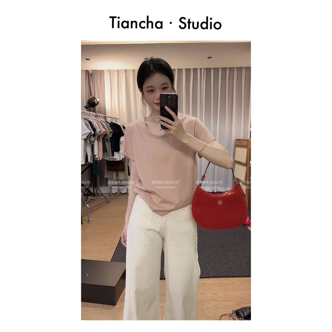 sweet c【雪花t】M228#夏季韩版风简约显瘦短袖T恤女慵懒百搭上衣