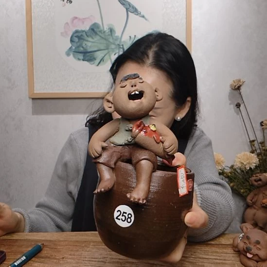 不规则紫砂童趣系列作品笔筒收纳花器