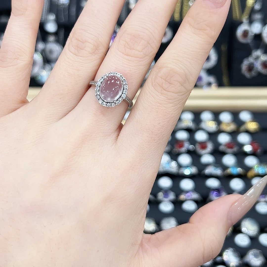 芙蓉石戒指银S925镶嵌戒指