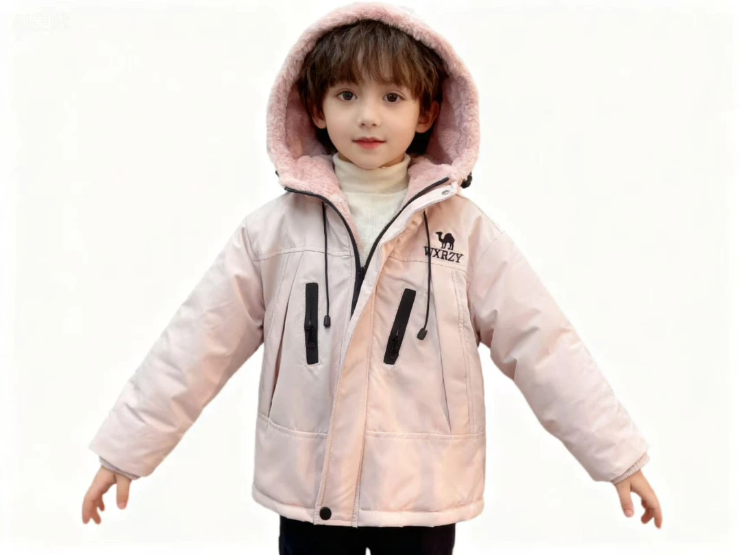 拉链连帽厚款加绒加厚款普通外套小童童装中长款