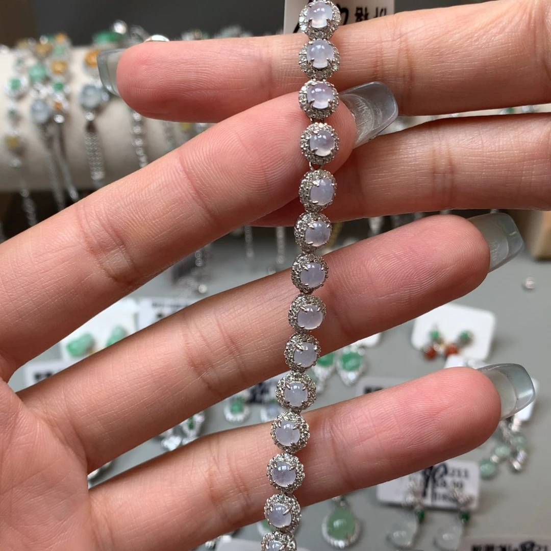 翡翠戒指银S925镶嵌手链