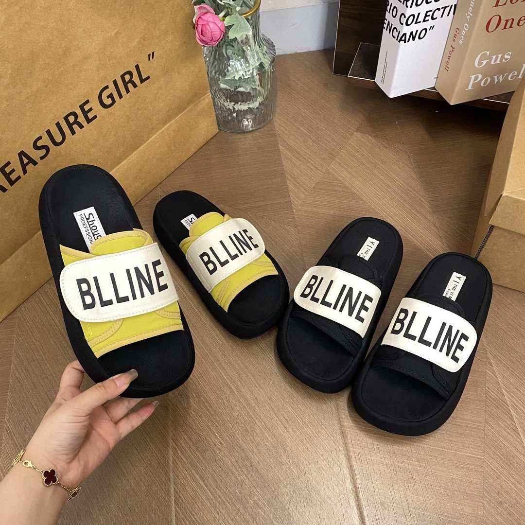 2025年夏季时尚韩版洋气百搭高颜值外穿厚底魔术贴字母网红凉拖鞋