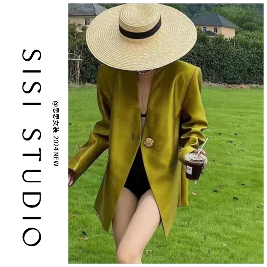 【清货】中长款西装外套女新款宽松显瘦简约高级百搭气质西服2097