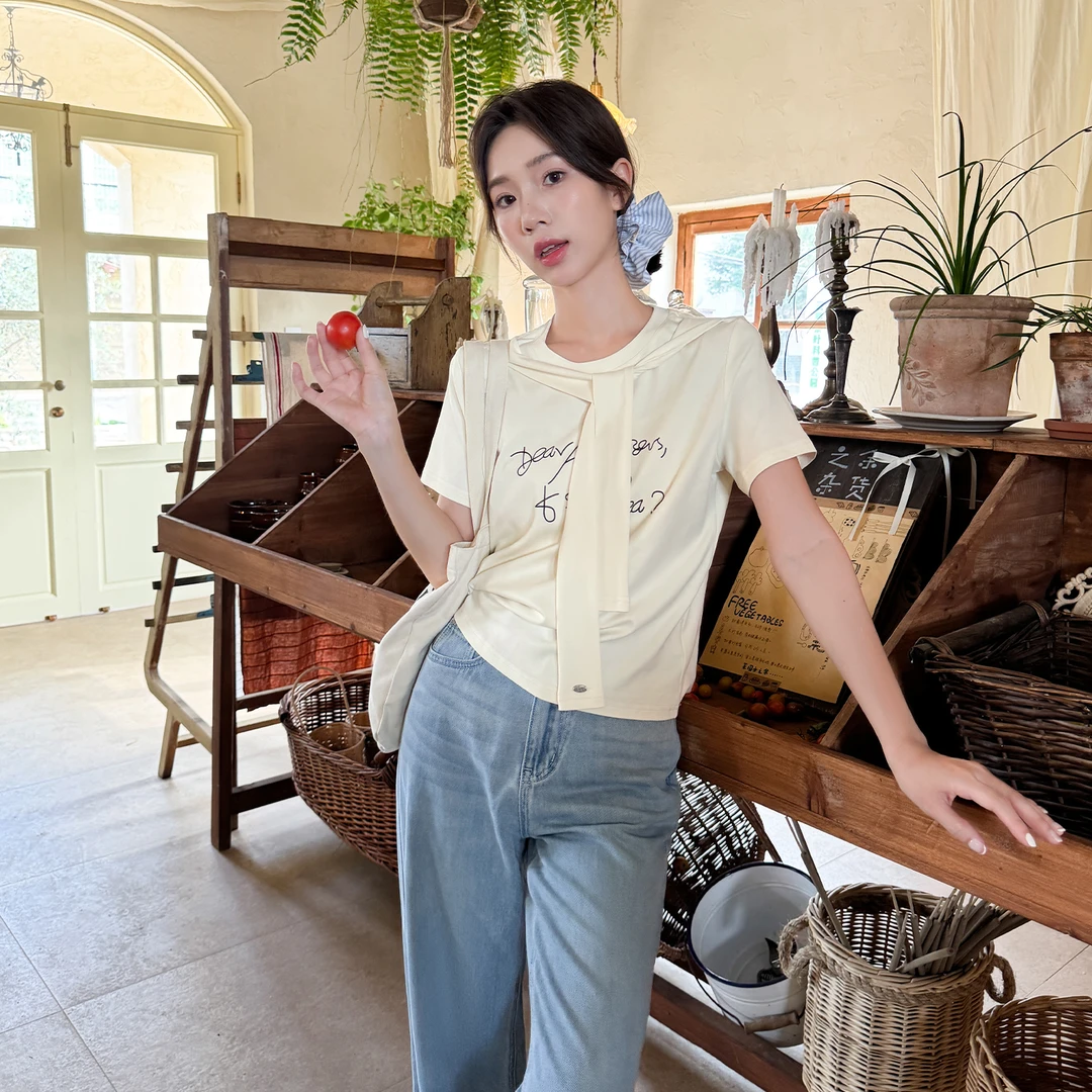 【华漂亮】【仲夏便签】FS506S165字母挂脖短袖