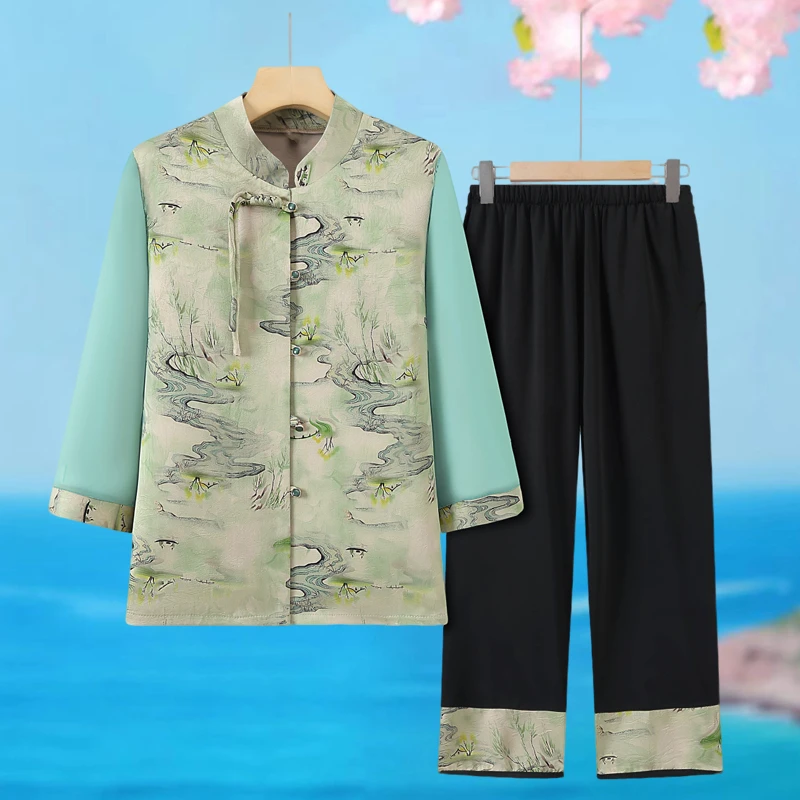 奶奶夏装衬衫薄款老年人半袖碎花上衣女士70岁妈妈新中式国风衬衣