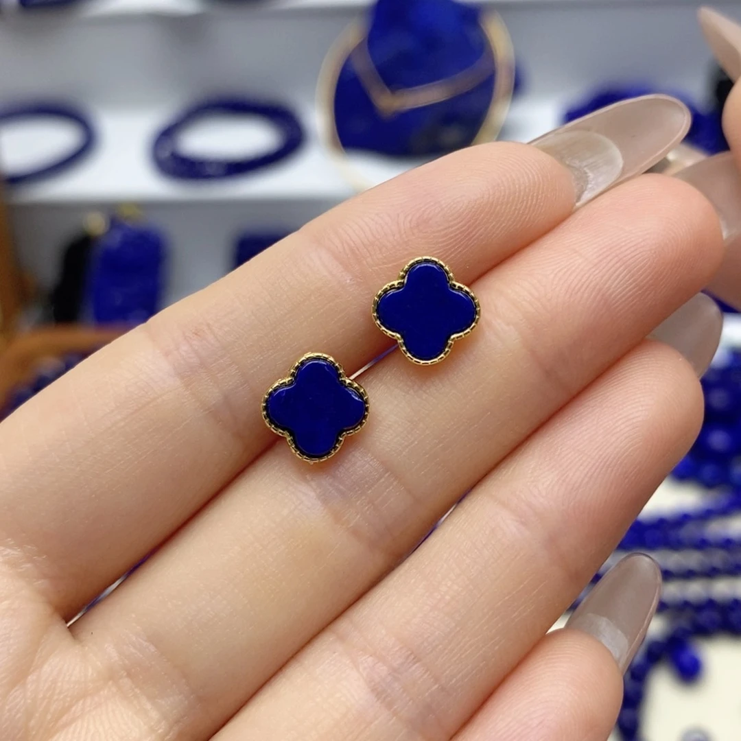 青金石银S925镀金镶嵌耳饰x****i