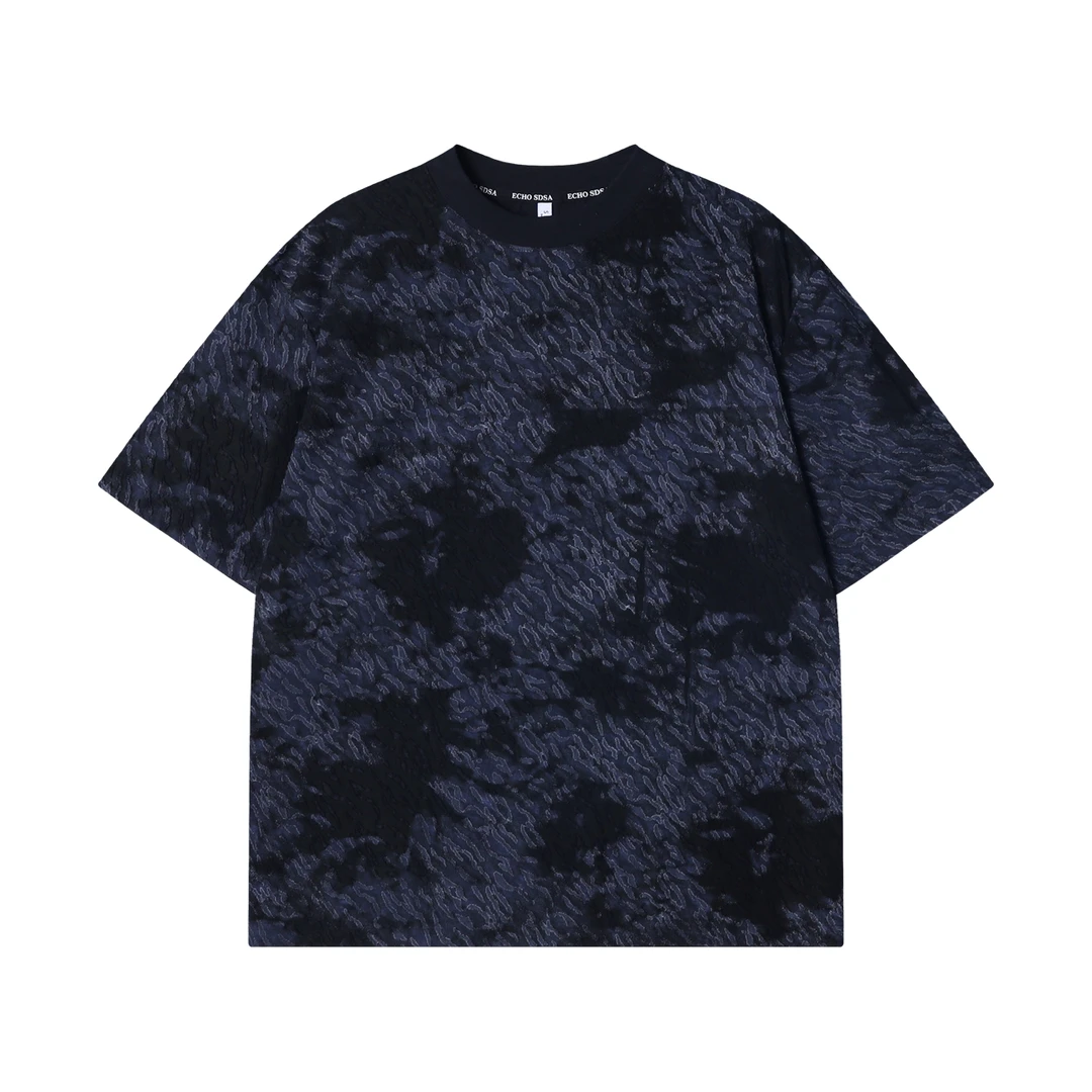 夏季高级感新款美式撞色立体圆领短袖T恤痞帅百搭时尚宽松上衣