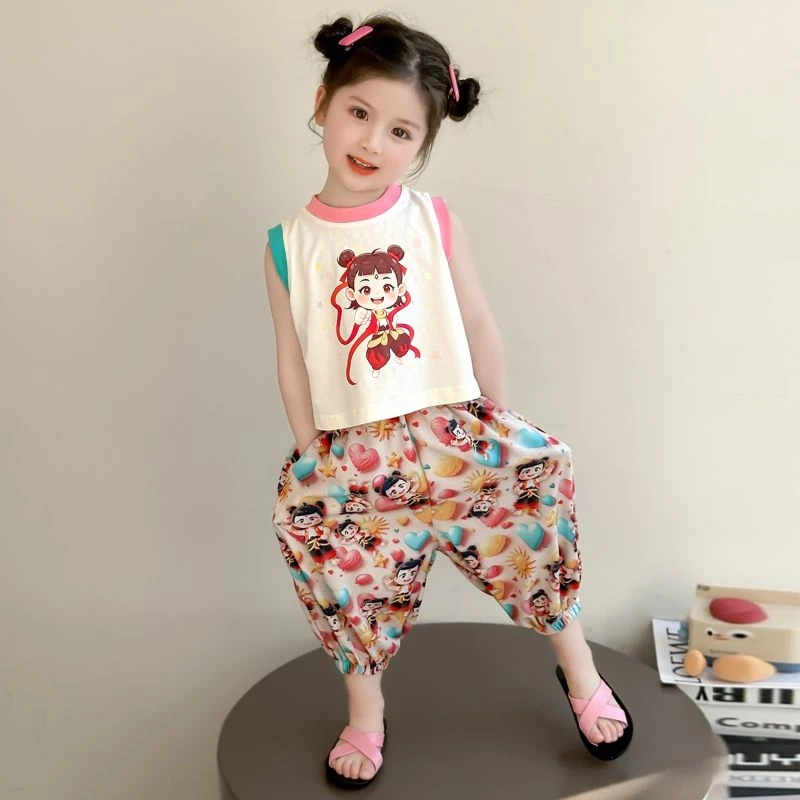 戴维【商城同款】女童宽松洋气防蚊裤套装薄款时髦儿童哪吒两件套20