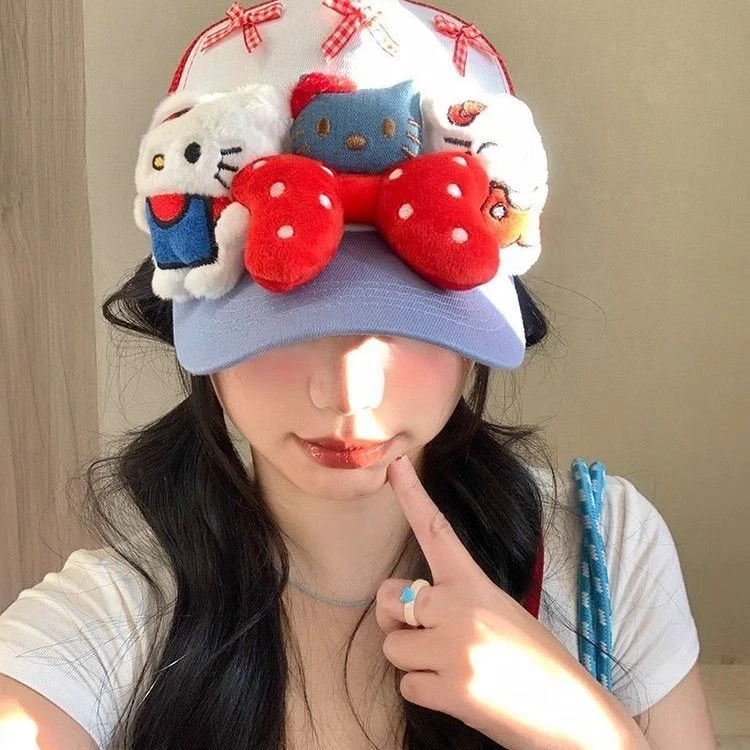 2025新款可爱Kitty猫蝴蝶结棒球帽y2k亚比风显脸小还透气潮女速冲