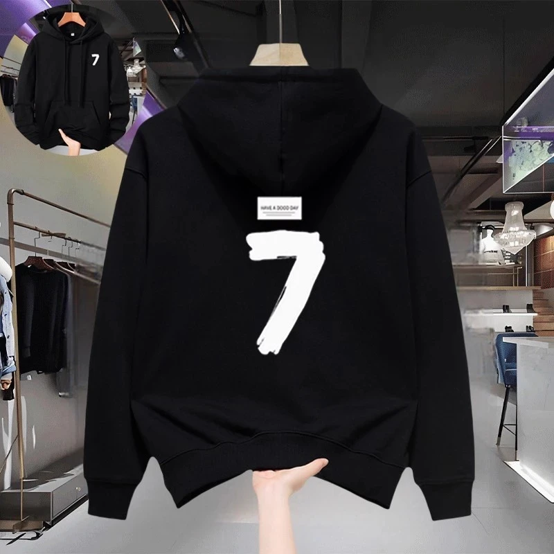 仓石一树男装数字7连帽卫衣2025年新款宽松休闲百搭秋冬运动上衣