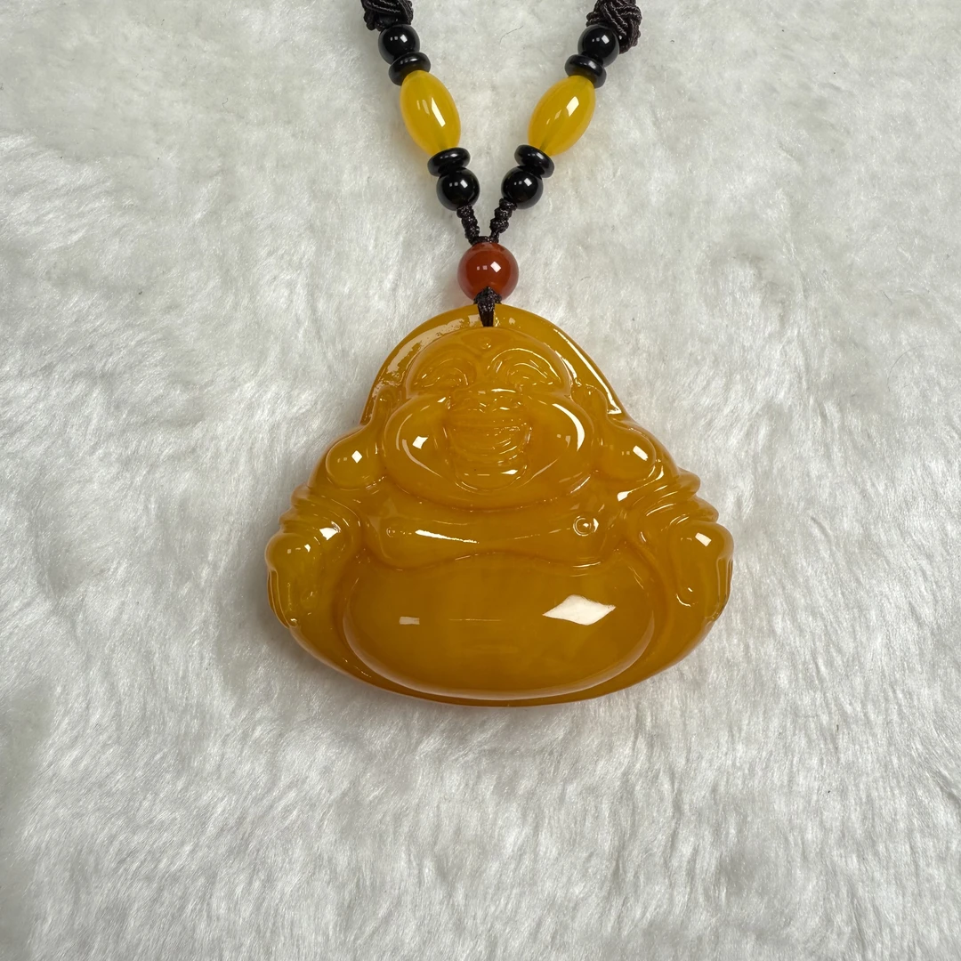 w135  藏族精工雕刻弥勒佛素绳毛衣链