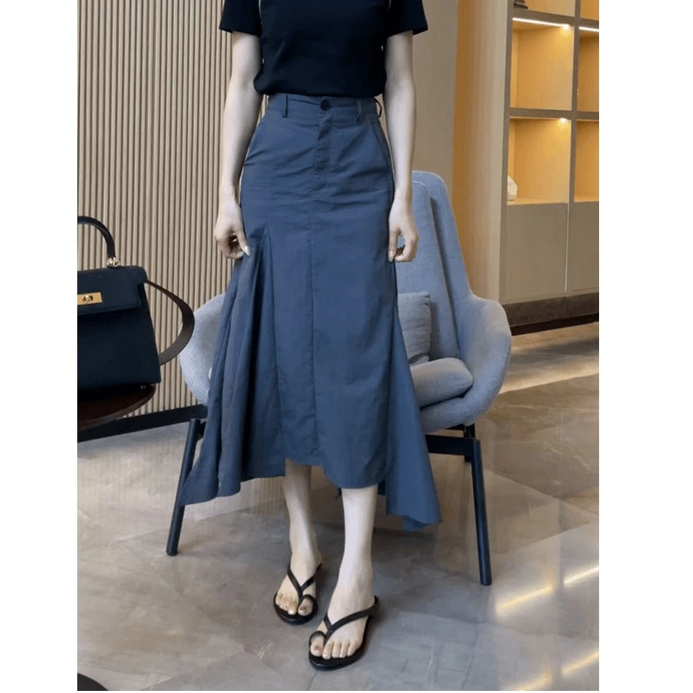 2025超火减龄梨型身材遮胯裙子超好看独特漂亮蓝色鱼尾半身裙女夏